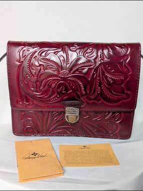 Patricia Nash Locri Crossbody Made In Italy Burgundy Tooled Leather